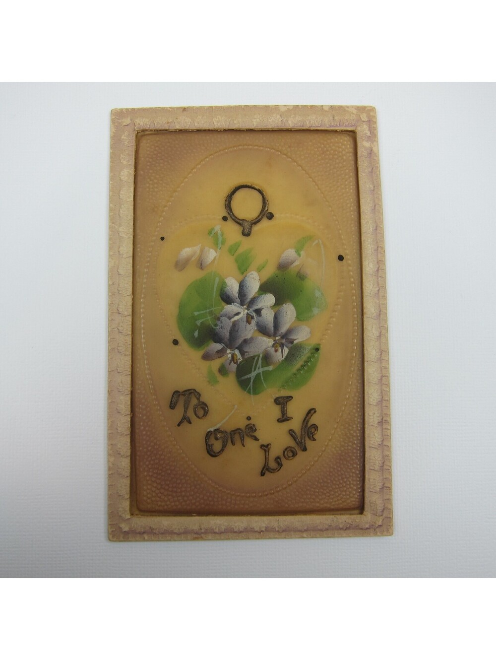 Postcard To One I Love 3D Textured Plastic Frame Blue Flowers Green Leaf Antique